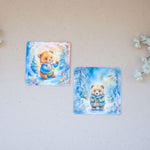 Комплект детски подложки за чаши с мечета в зимен стил