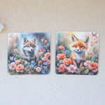 Подложки с лисица и малко вълче - горски дизайн