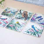 Комплект от шест подложки за чаши с артистичен дизайн на птици