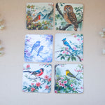 Подредени шест подложки с птици и флорални мотиви