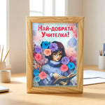 подарък за класен ръководител рамка с цветя и учителка