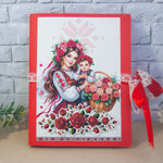 Мини албум с българска шевица в червено – корица с народни мотиви