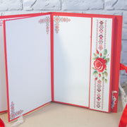 Вътрешни страници на мини албум с шевица в червено