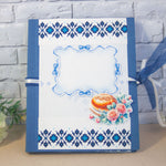 Мини албум с българска шевица в синьо – корица с народни мотиви