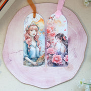 Книгоразделители с розови цветя и момичета