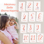 месечни бебешки фото карти за момиче 1 до 12 месец розов дизайн