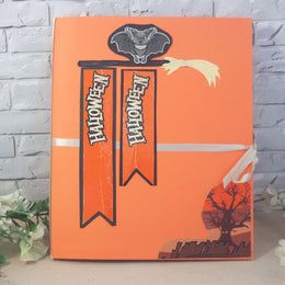 Мини албум за снимки на тема Хелоуин в оранжево с прилеп и панделка