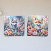 Подложки с лисица и малко вълче - горски дизайн