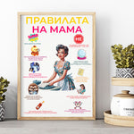 Декоративен плакат Правилата на мама в рамка