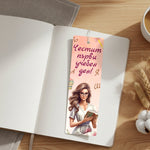 Подарък за учителка – книгоразделител с жена с книга и надпис Честит първи учебен ден